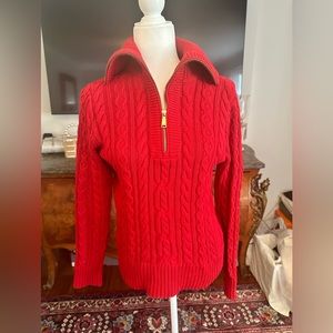 Ralph Lauren red cable half zip turtleneck sweater ,Medium